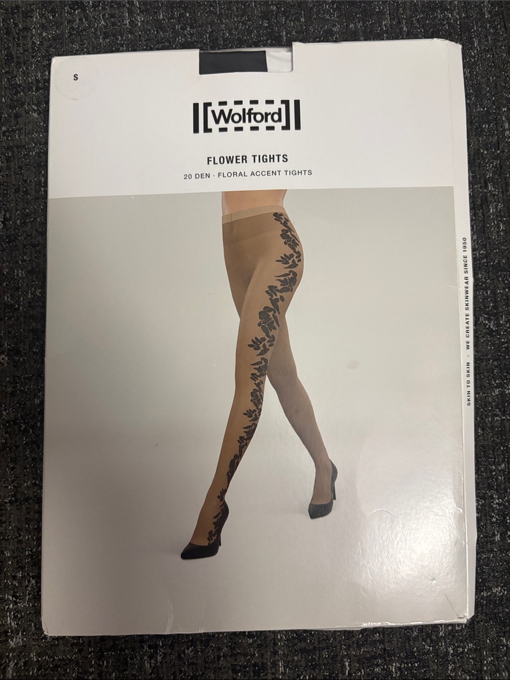 Wolford Flower Tights in Tan with Black Floral Side Print